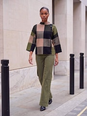 Roman Green Check Button Detail Knit Cape Poncho - Image 2 of 4