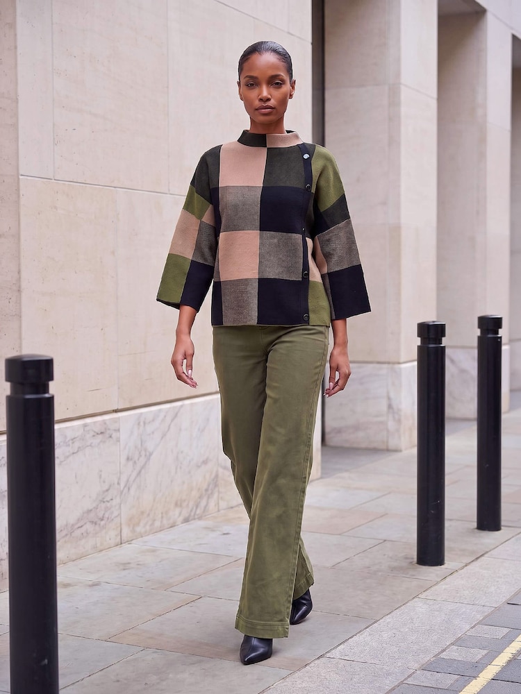 Roman Green Check Button Detail Knit Cape Poncho - Image 2 of 4