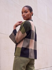Roman Green Check Button Detail Knit Cape Poncho - Image 3 of 4
