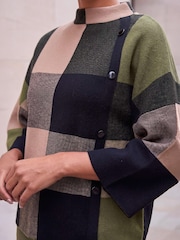 Roman Green Check Button Detail Knit Cape Poncho - Image 4 of 4