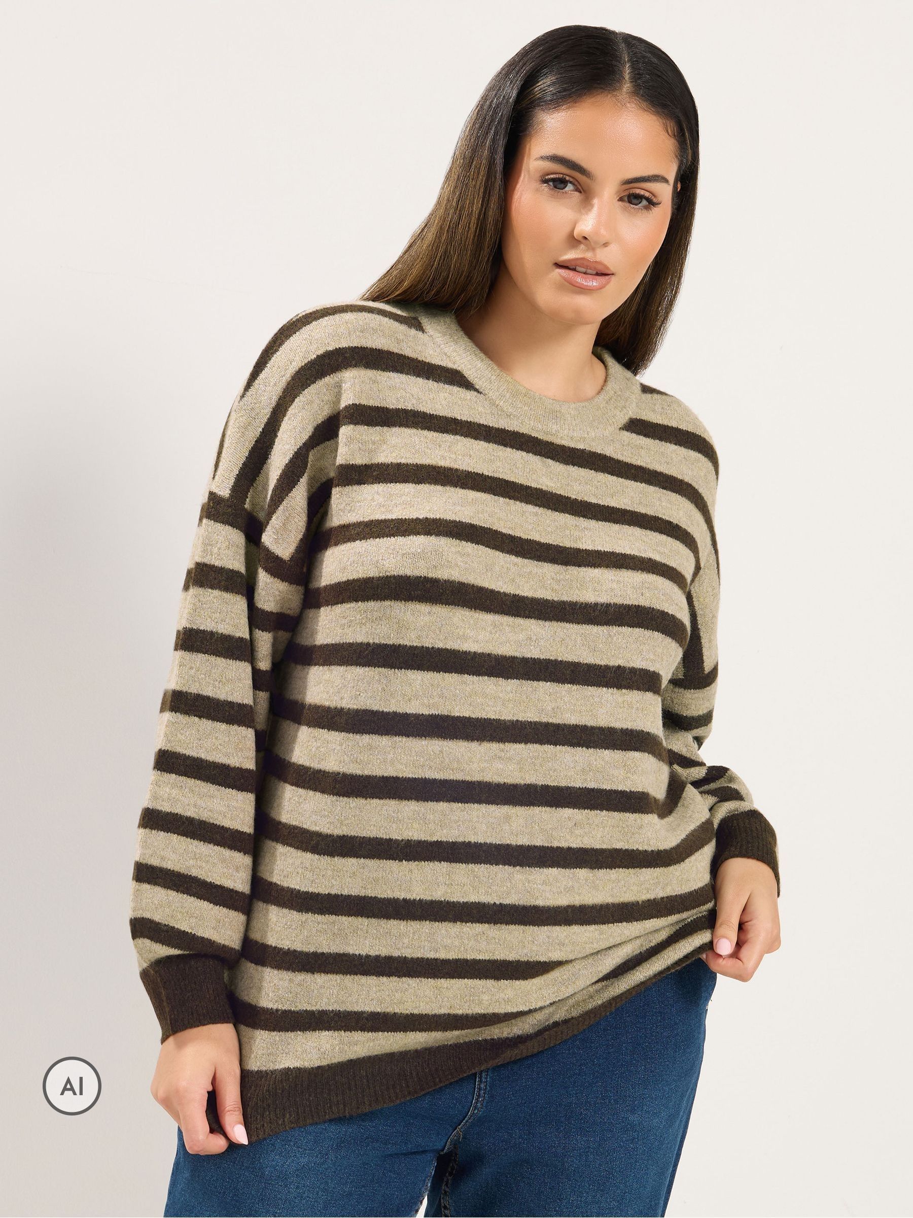 Yours Women's Chocolate Stripe Knitted Jumper In Size 30-32 - Image 6