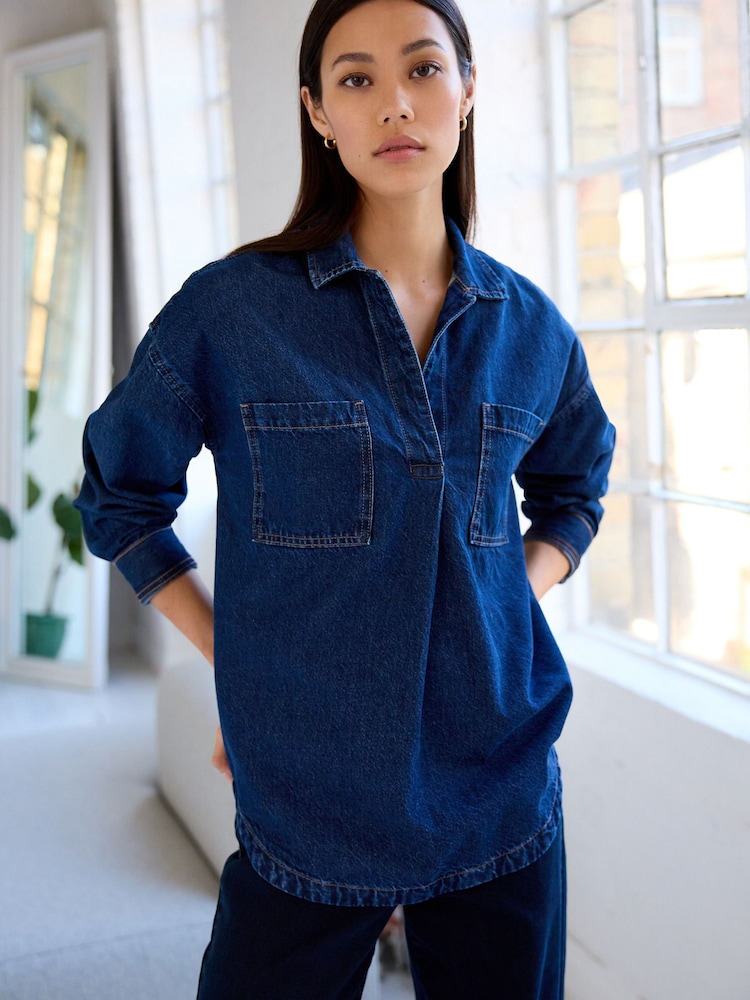 Denim Dark Blue Denim Pullover Shirt - Image 1 of 6