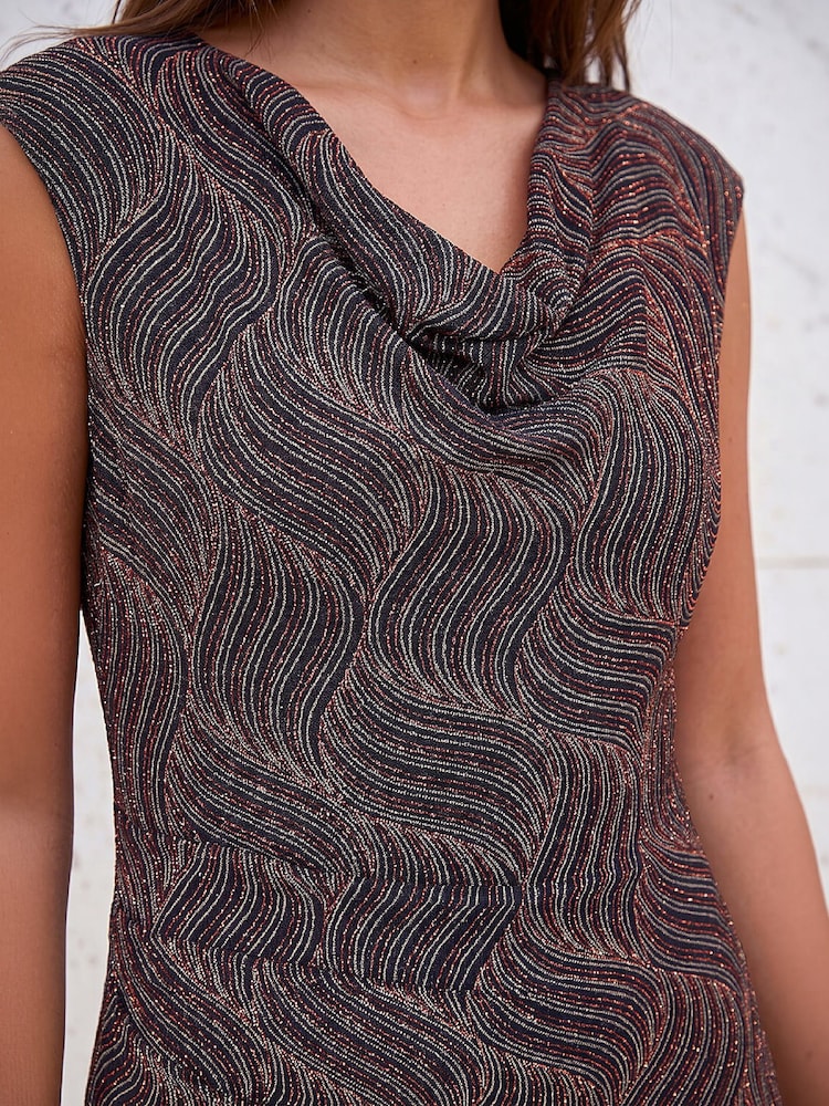 Roman Metallic Shimmer Cowl Neck Dress - Image 4 of 4 Roman Metallic Shimmer Cowl Neck Dress - Image 4 of 4