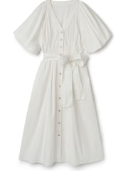 Another Sunday Puff Sleeve Midi Dress with Tie Waist In White - Image 4 of 6