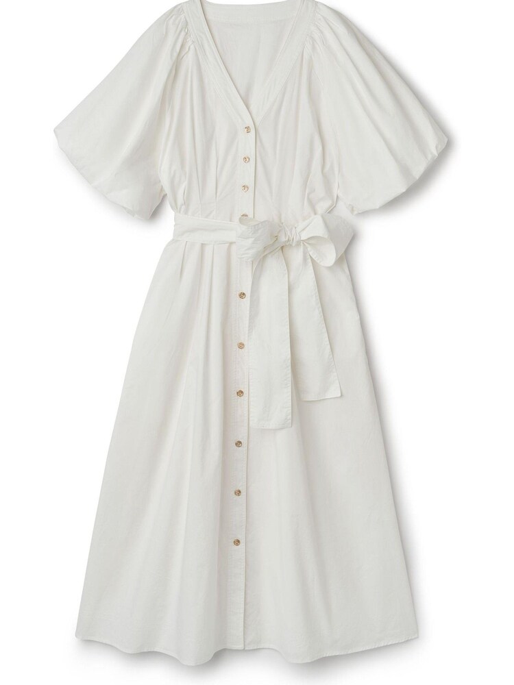 Another Sunday Puff Sleeve Midi Dress with Tie Waist In White - Image 4 of 6