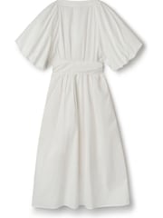 Another Sunday Puff Sleeve Midi Dress with Tie Waist In White - Image 5 of 6