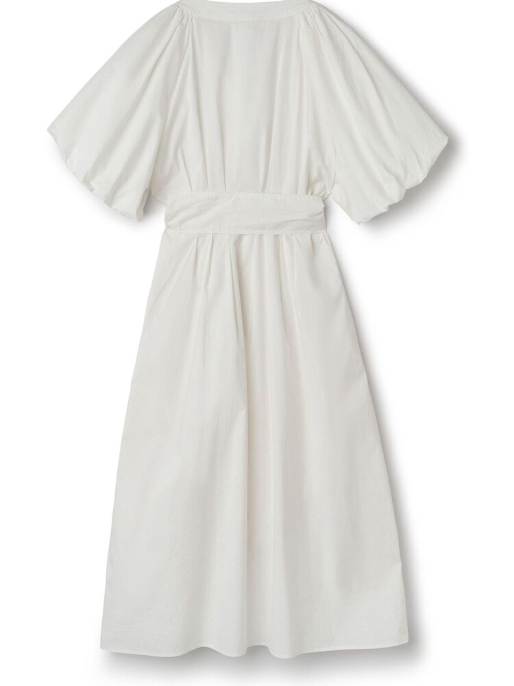 Another Sunday Puff Sleeve Midi Dress with Tie Waist In White - Image 5 of 6