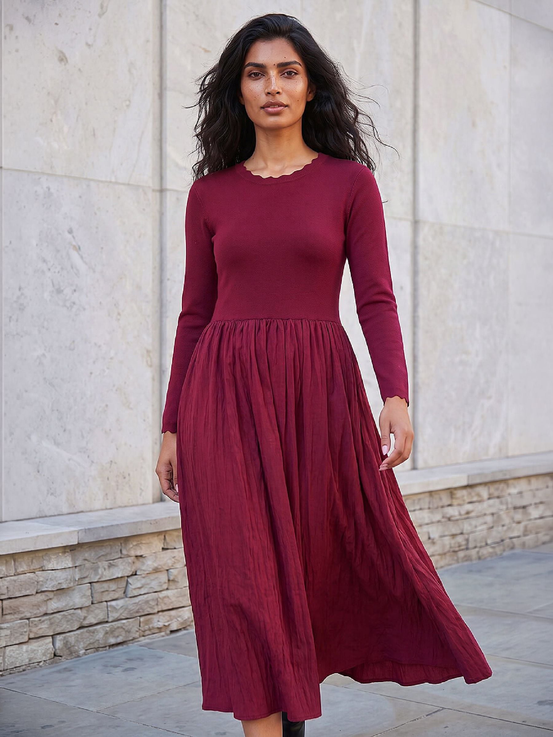 Roman Women's Scallope Neck Dress in Wine | Size: 20 - Image 2
