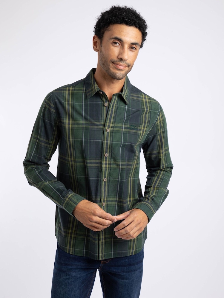 Weird Fish Green Lando Long Sleeve Check Shirt - Image 1 of 6 Weird Fish Green Lando Long Sleeve Check Shirt - Image 1 of 6