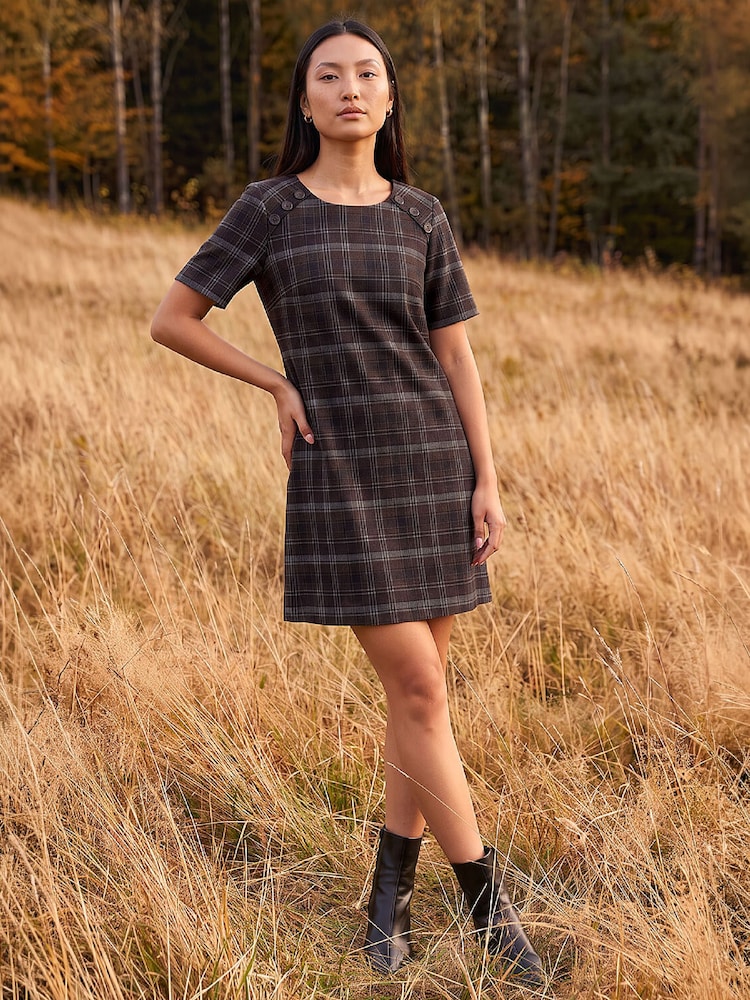 Roman Brown Check Dress - Image 2 of 4 Roman Brown Check Dress - Image 2 of 4