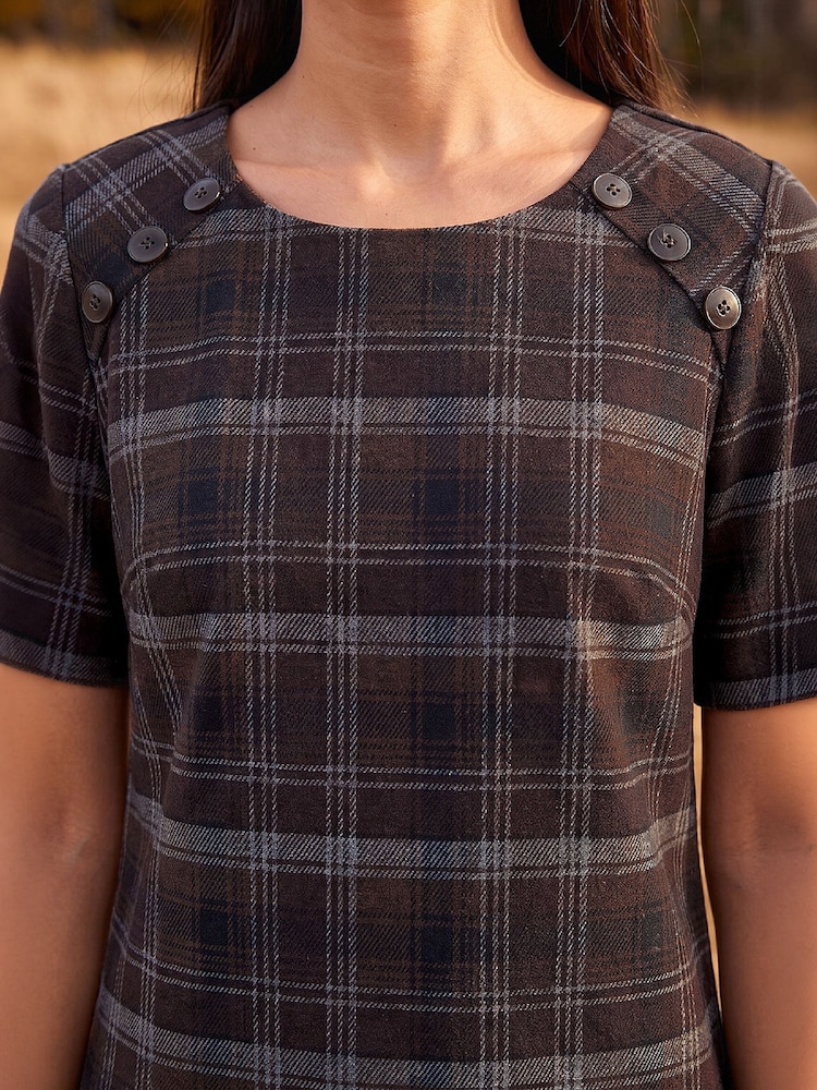 Roman Brown Check Dress - Image 4 of 4 Roman Brown Check Dress - Image 4 of 4