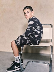 Black All-Over Printed Crew Neck Sweatshirt and Shorts Set (3-16yrs) - Image 4 of 7