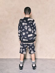 Black All-Over Printed Crew Neck Sweatshirt and Shorts Set (3-16yrs) - Image 5 of 7