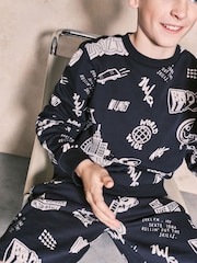 Black All-Over Printed Crew Neck Sweatshirt and Shorts Set (3-16yrs) - Image 6 of 7