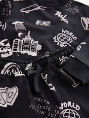 Black All-Over Printed Crew Neck Sweatshirt and Shorts Set (3-16yrs) - Image 7 of 7