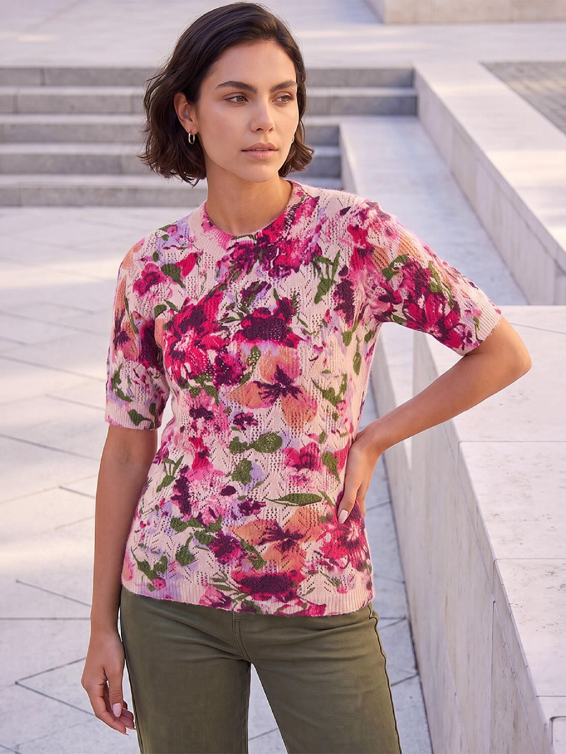 Roman Women's Pink Floral Short Sleeve In | Size: 10 - Image 3