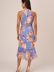 Adrianna Papell Blue Printed Halter Midi Dress - Image 2 of 7