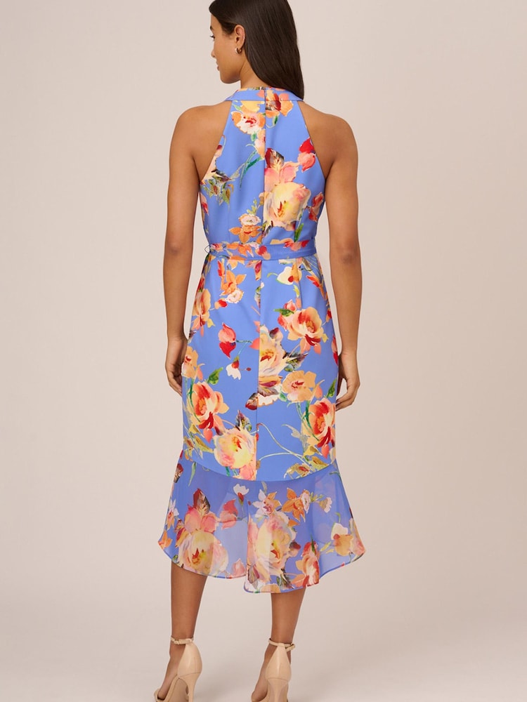 Adrianna Papell Blue Printed Halter Midi Dress - Image 2 of 7