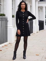 Roman Black Knitted Button Dress - Image 2 of 4