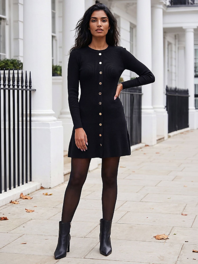 Roman Black Knitted Button Dress - Image 2 of 4
