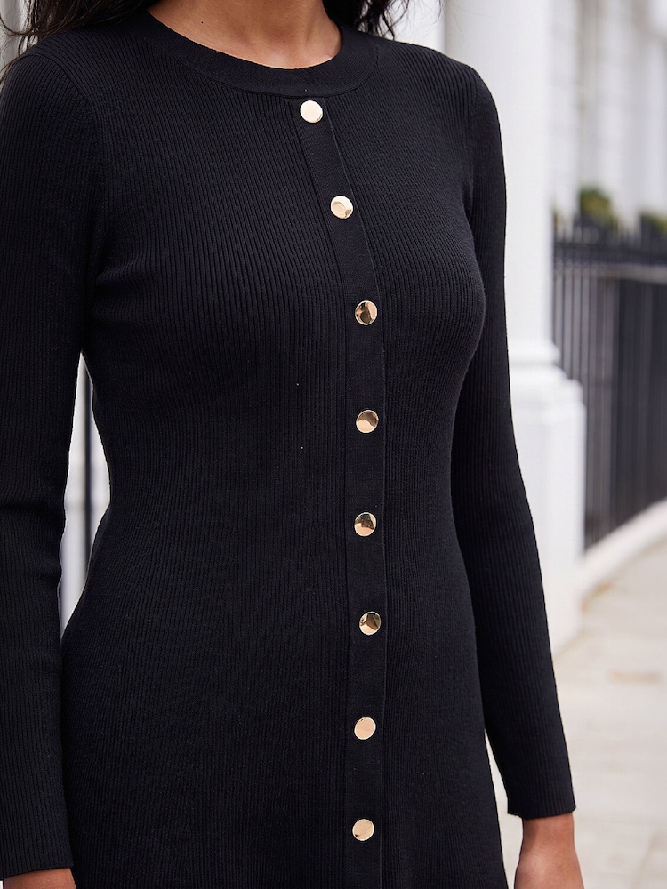 Roman Black Knitted Button Dress - Image 4 of 4