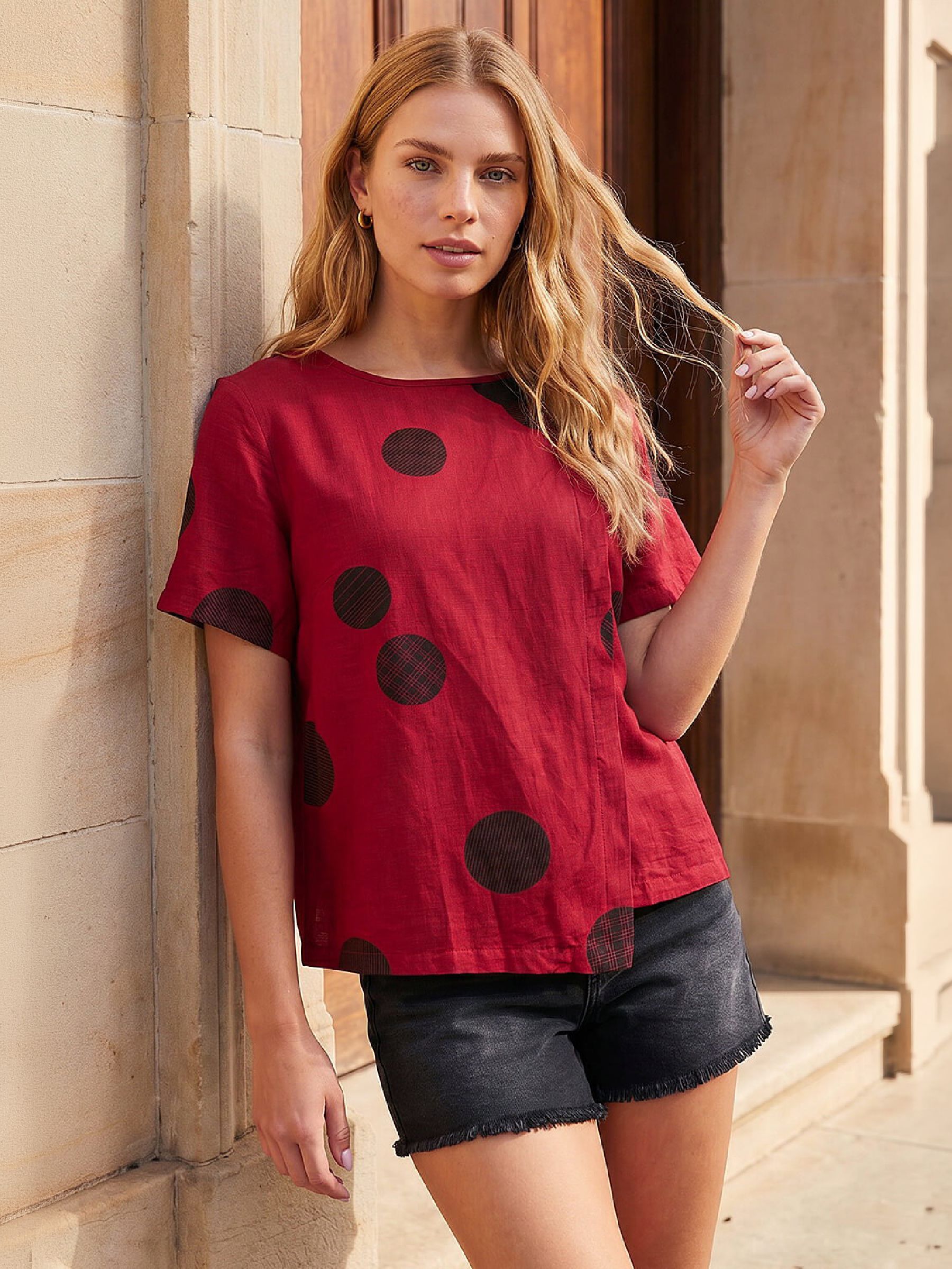 Roman Women's Spot Print Asymmetric Top in Red | Size: 20 - Image 6