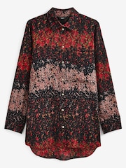 Red/Pink Floral Smudge Print Textured Long Sleeve Shirt with Pocket - Image 6 of 6