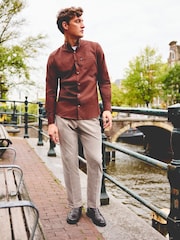 Rust Brown Slim Fit Easy Iron Button Down Oxford Shirt - Image 2 of 7