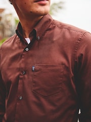 Rust Brown Slim Fit Easy Iron Button Down Oxford Shirt - Image 4 of 7