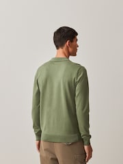 Olive Green Regular Knitted Long Sleeve Polo Shirt - Image 3 of 7