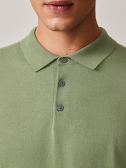 Olive Green Regular Knitted Long Sleeve Polo Shirt - Image 4 of 7