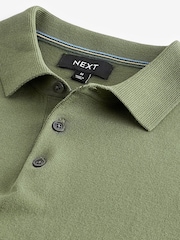 Olive Green Regular Knitted Long Sleeve Polo Shirt - Image 6 of 7