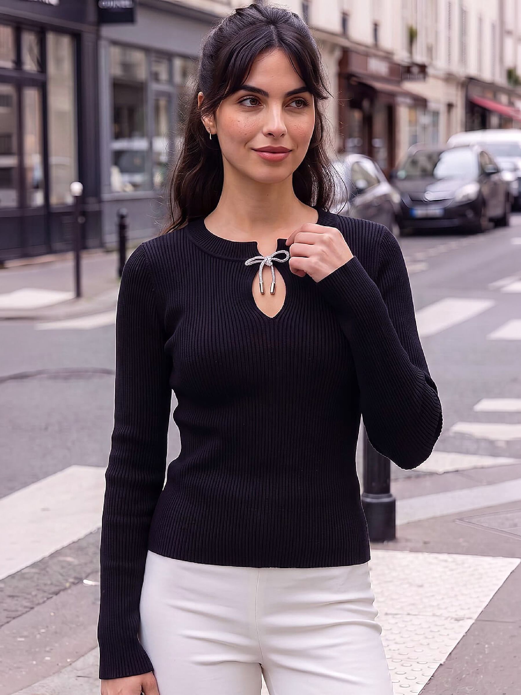 Dusk Women's Black Embellished Bow Knit Top In | Size: 18 - Image 5