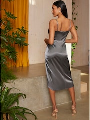 Chi Chi London Grey Cami Wrap Style Satin Midi Dress - Image 2 of 4