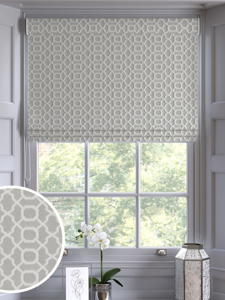 Light Grey Woven Geo Made To Measure Roman Blind - Image 1 of 6