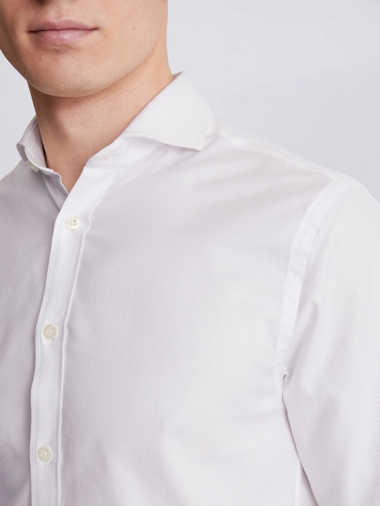 MOSS White Single Cuff Dobby 100% Cotton Shirt - Image 2 of 5