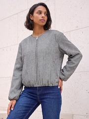 Roman Grey Herringbone Bomber Jacket - Image 1 of 4