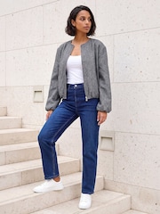 Roman Grey Herringbone Bomber Jacket - Image 2 of 4
