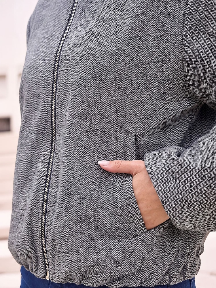 Roman Grey Herringbone Bomber Jacket - Image 4 of 4 Roman Grey Herringbone Bomber Jacket - Image 4 of 4