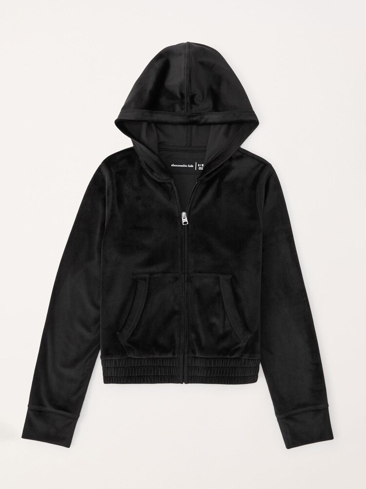 Černá velurová mikina Abercrombie & Fitch na zip s kapucí - Obrázek 1 z 2