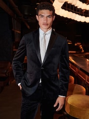 Black Slim Fit Velvet Suit Jacket - Image 1 of 13
