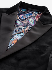 Black Slim Fit Velvet Suit Jacket - Image 10 of 13
