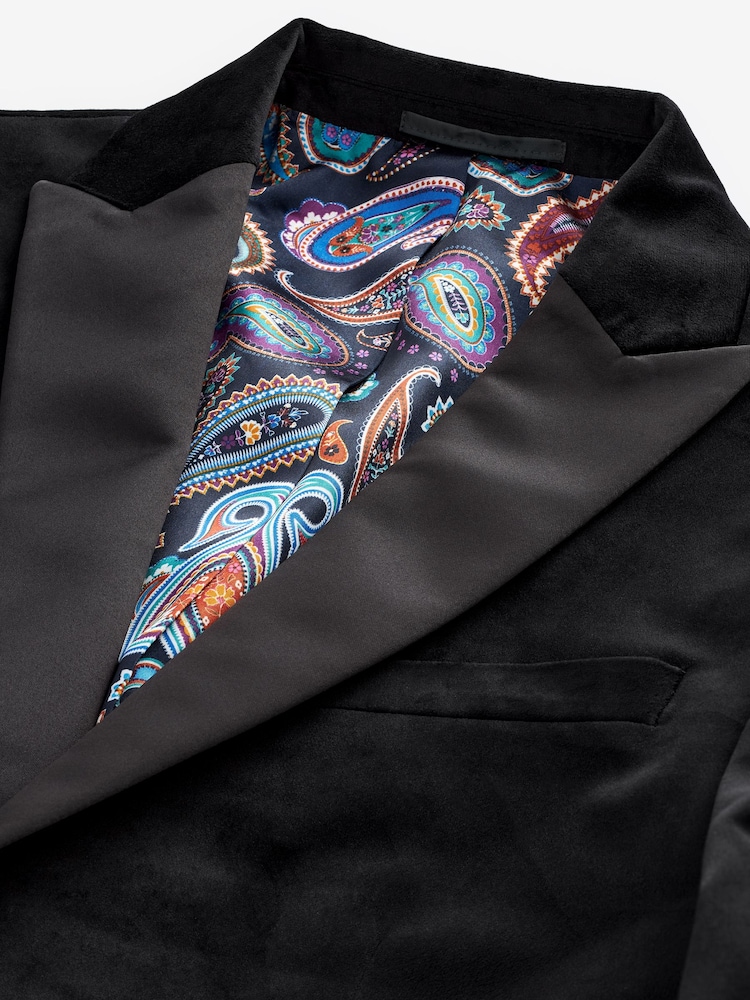 Noir - Veste de costume slim en velours - Image 10 of 13
