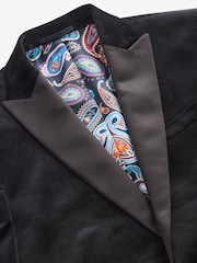 Black Slim Fit Velvet Suit Jacket - Image 12 of 13