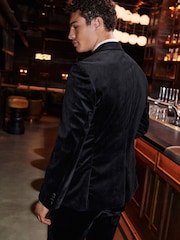 Black Slim Fit Velvet Suit Jacket - Image 3 of 13