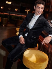 Black Slim Fit Velvet Suit Jacket - Image 5 of 13