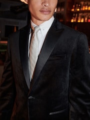 Black Slim Fit Velvet Suit Jacket - Image 6 of 13