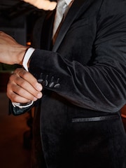 Black Slim Fit Velvet Suit Jacket - Image 7 of 13