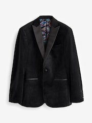 Black Slim Fit Velvet Suit Jacket - Image 9 of 13