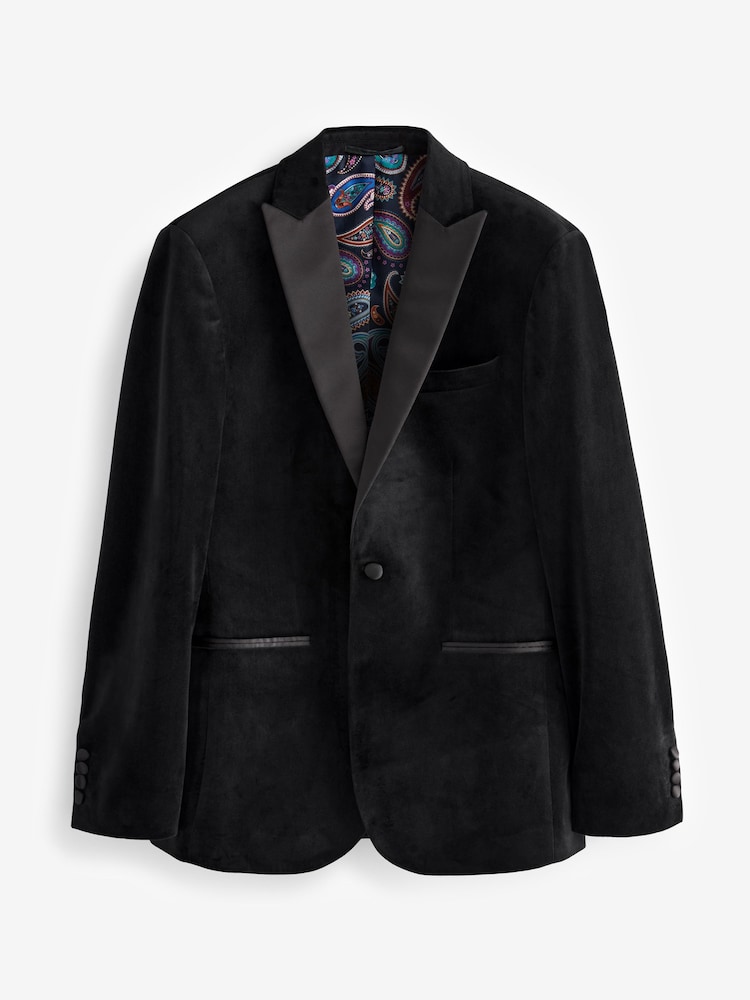 Noir - Veste de costume slim en velours - Image 9 of 13